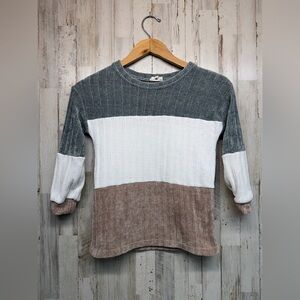 Hayden Girls Sweater White Brown Chenille Size Small